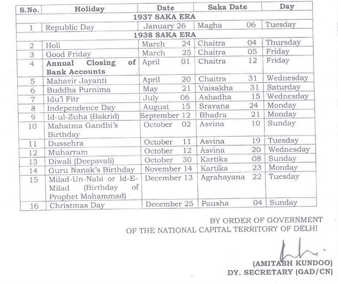 Govt Holiday List 2016 | delhi government holiday list 2016 central government Govt Holiday List 2016 | delhi government holiday list 2016 central government