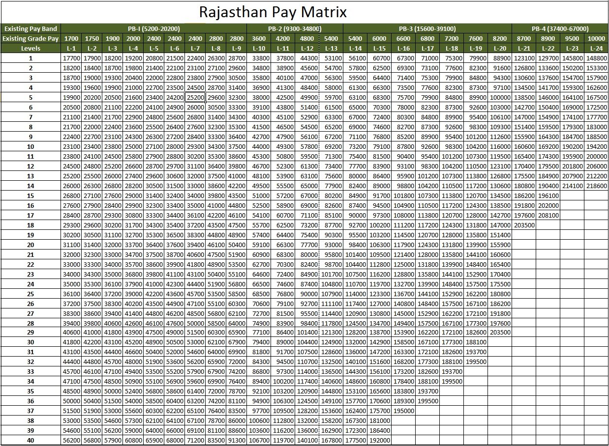 Pay Matrix Chart